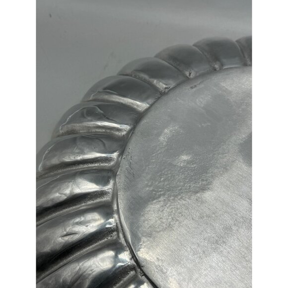 pewter 19.5" circle tray lip ripple old town imports centerpiece made in Mexico - Picture 8 of 12